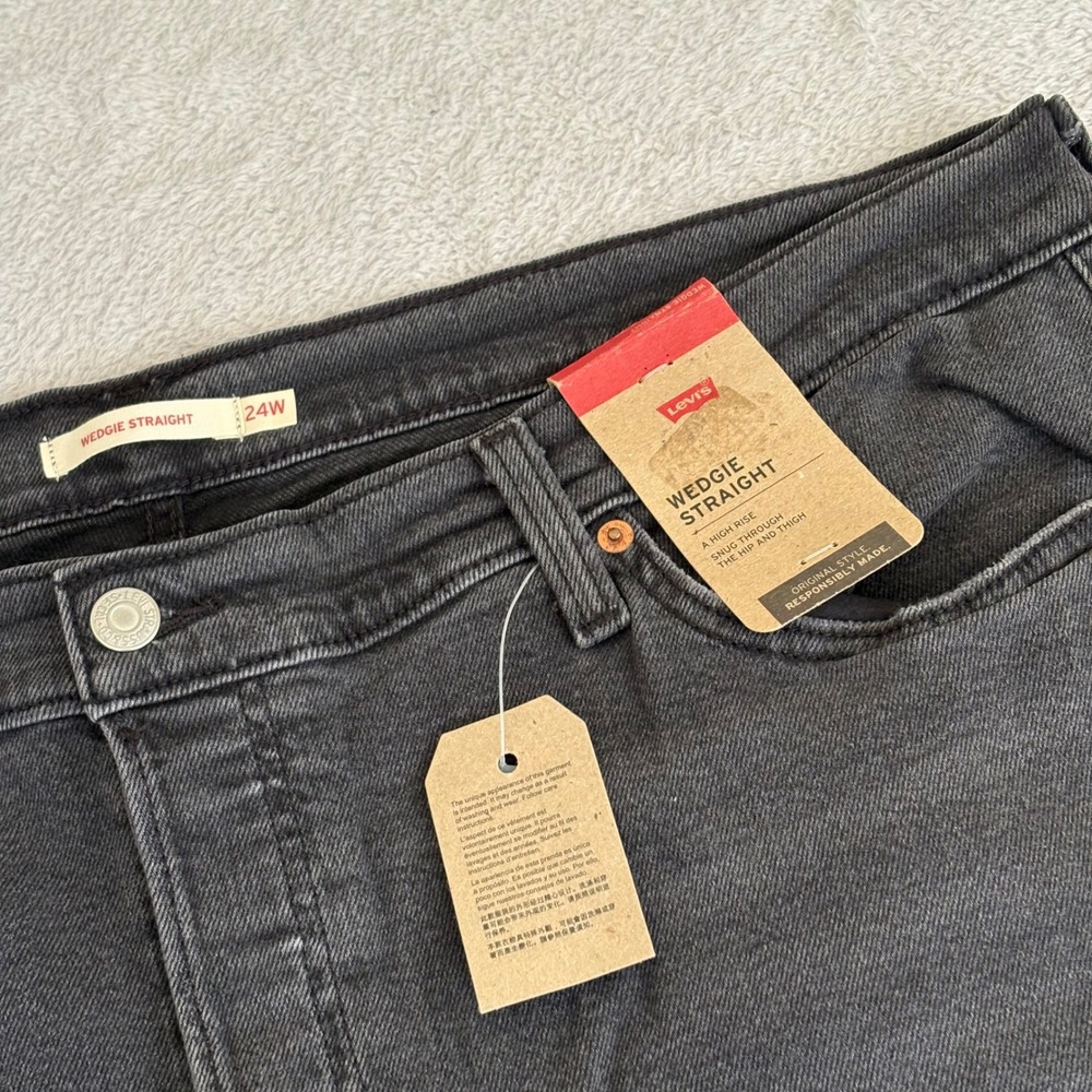 Levis Wedgie Straight High Rise Distressed Jeans Black Plus Size 24W